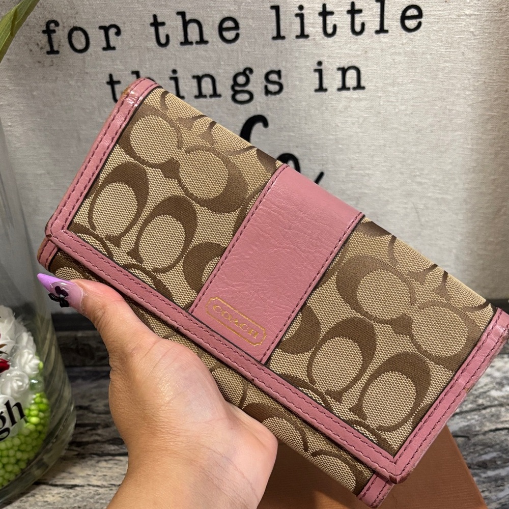 Coach Signature Canvas Wallet in Pink and Brown - Picture 4 of 4